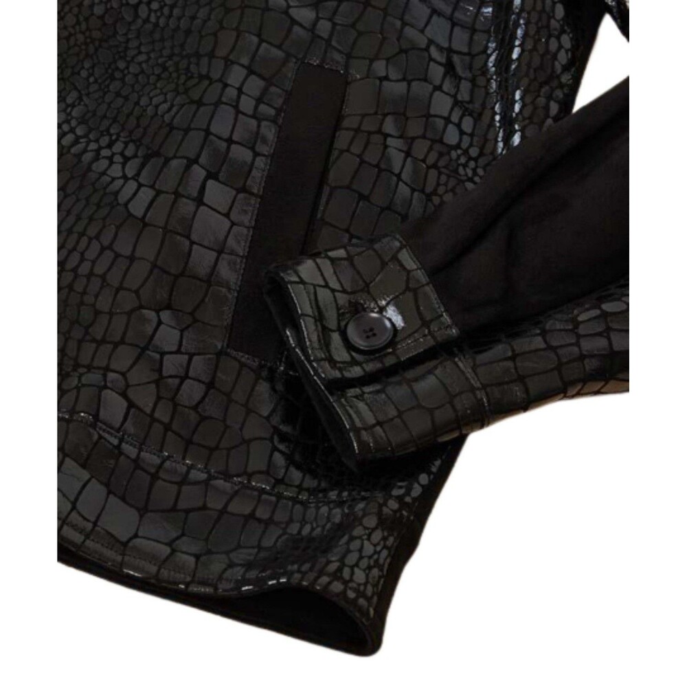 NEW Inserch Mens Size 2XL Glossy Black Alligator Embossed Zip Jacket Faux Suede - Picture 4 of 11